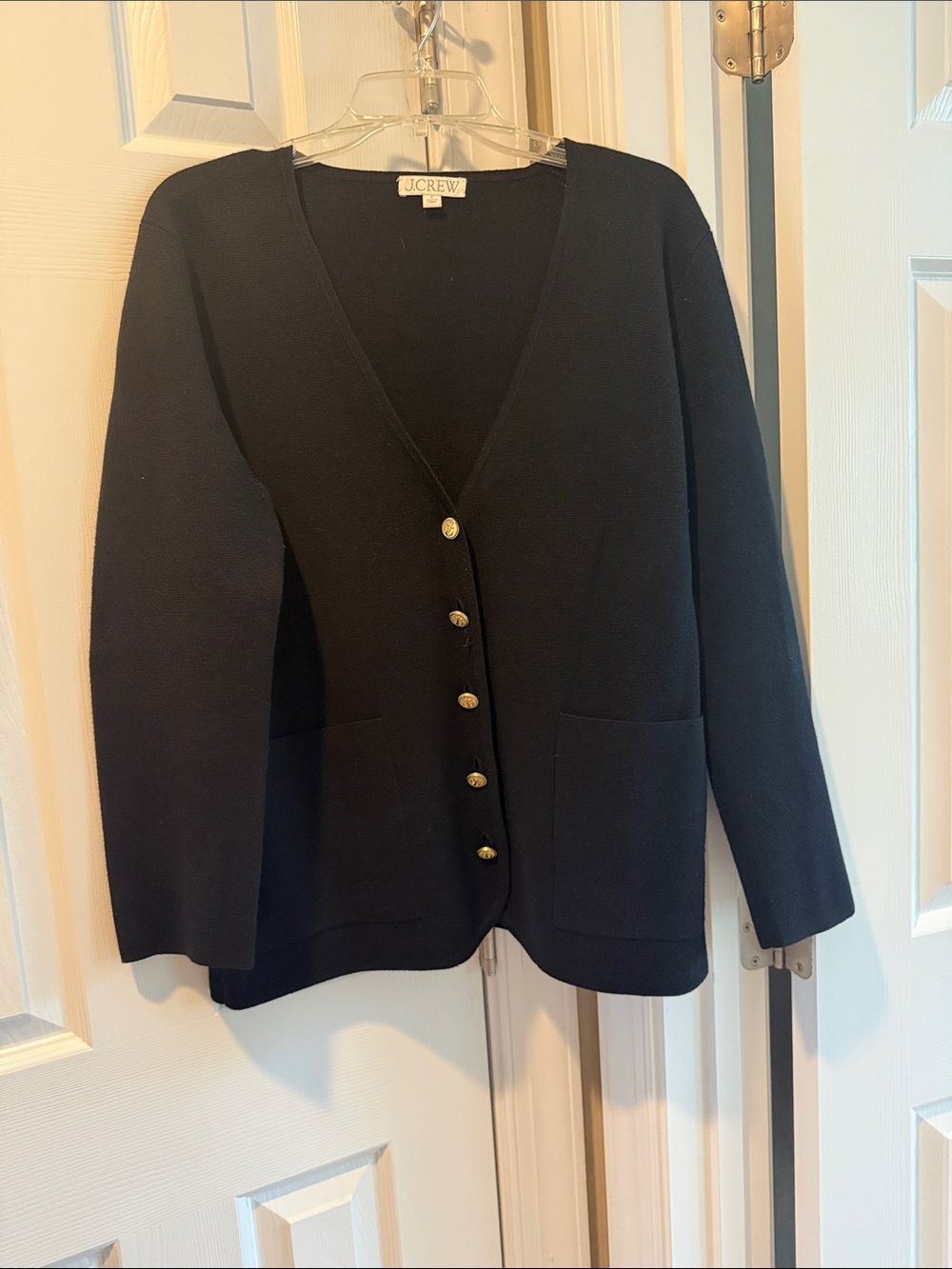 J. Crew Black V-Neck Cardigan with Gold Buttons